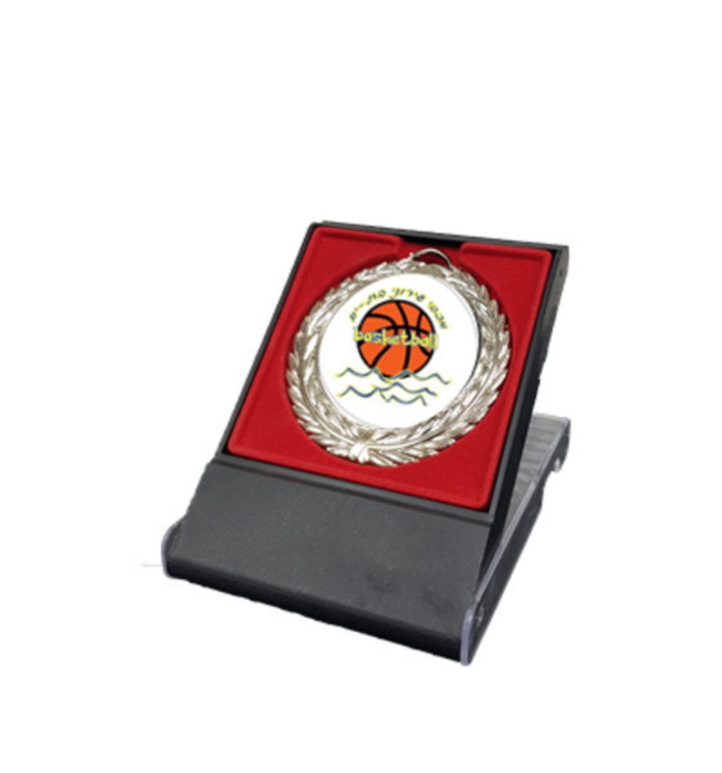 מדליה כדורסל במעמד כחול/אדום מדליה כדורסל במעמד כחול/אדום